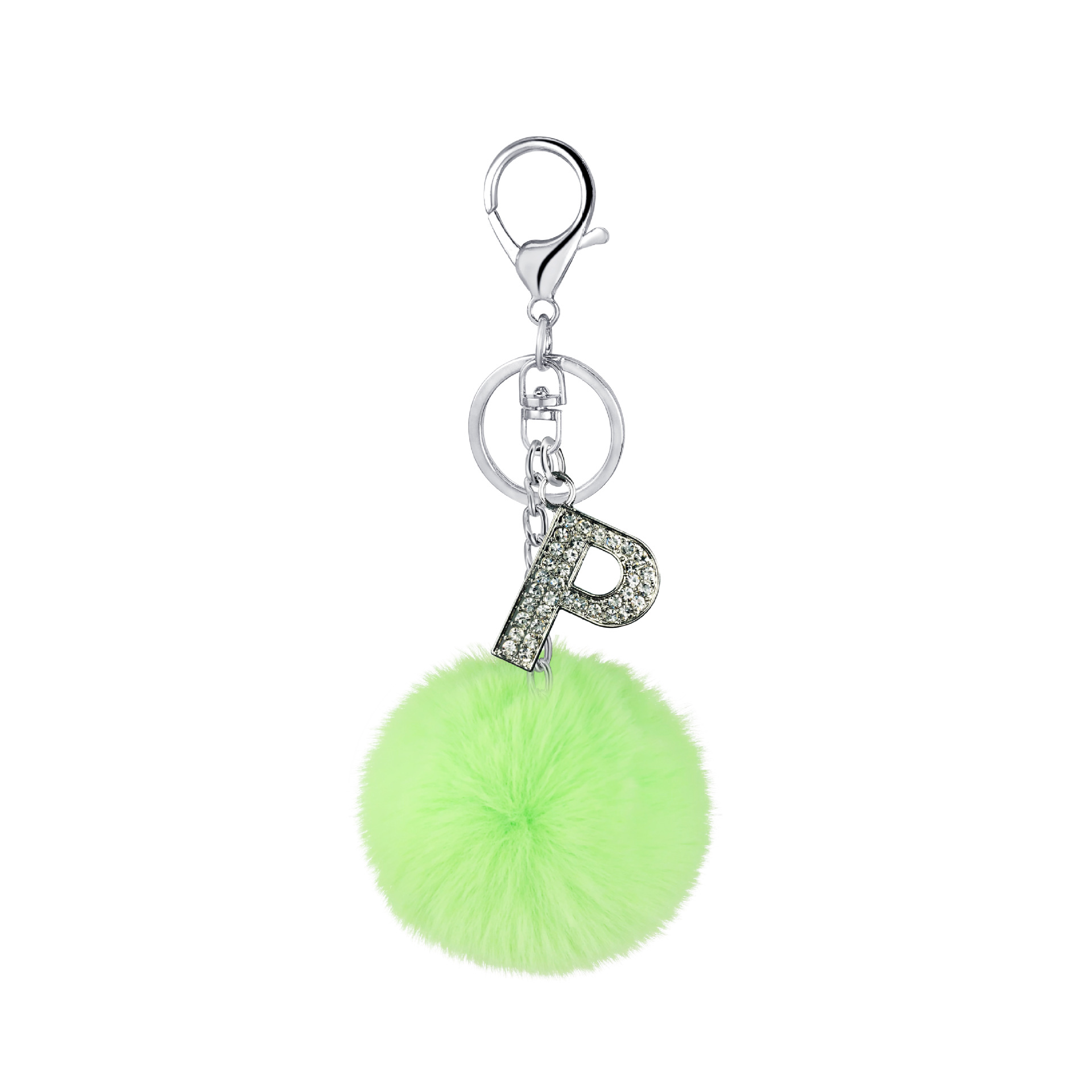 26 Vibrant Colors Rex Rabbit Fur Ball Keychain with Diamond English Letters - Image 9
