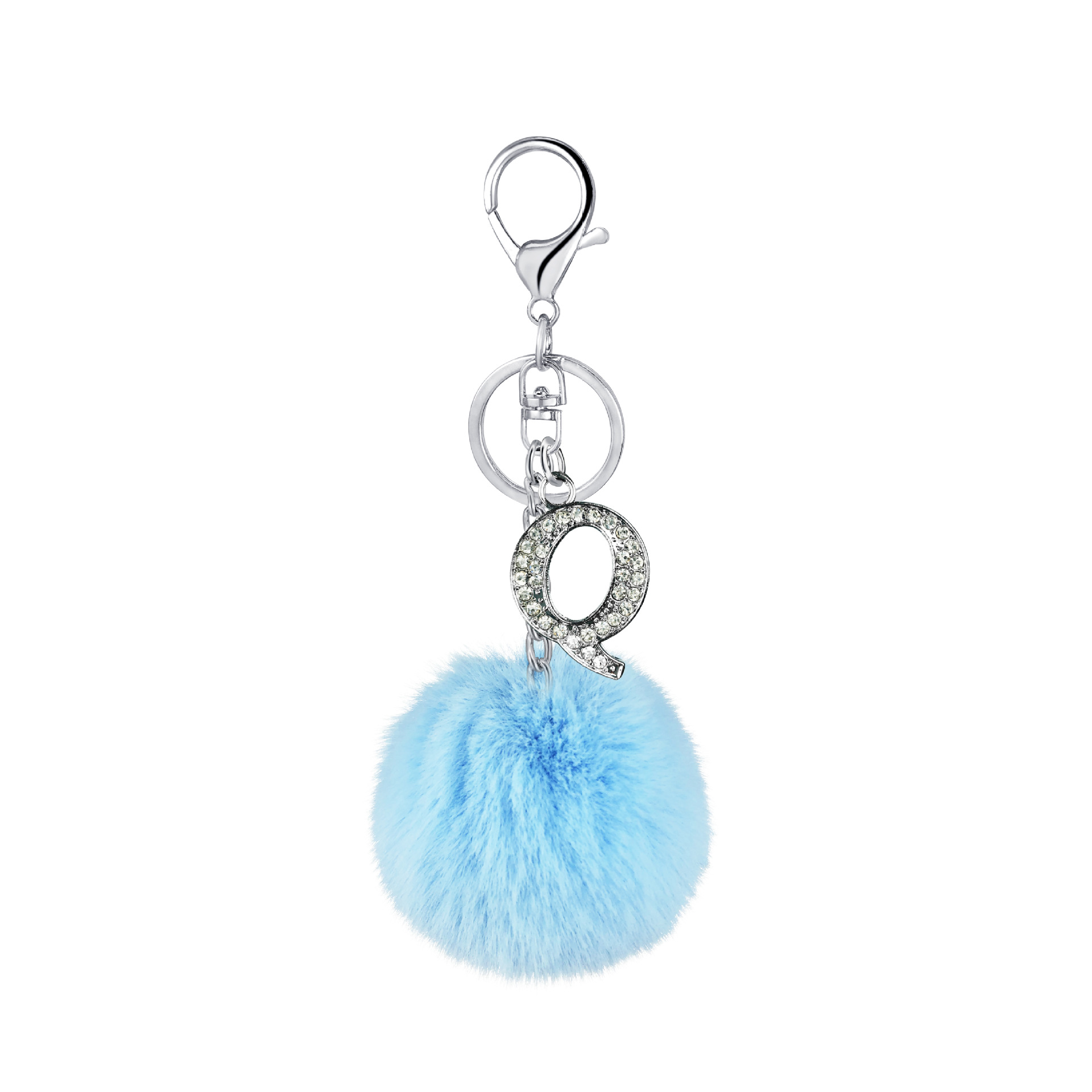 26 Vibrant Colors Rex Rabbit Fur Ball Keychain with Diamond English Letters - Image 10
