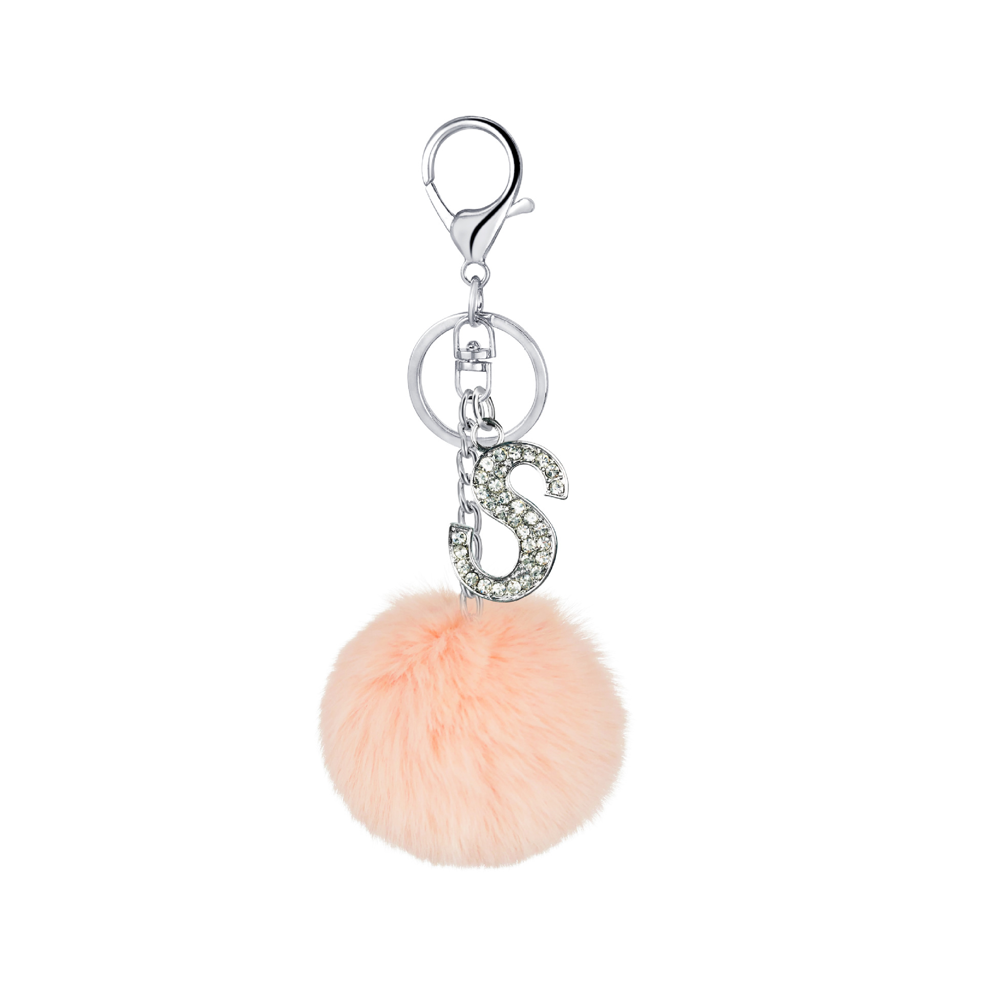 26 Vibrant Colors Rex Rabbit Fur Ball Keychain with Diamond English Letters - Image 11