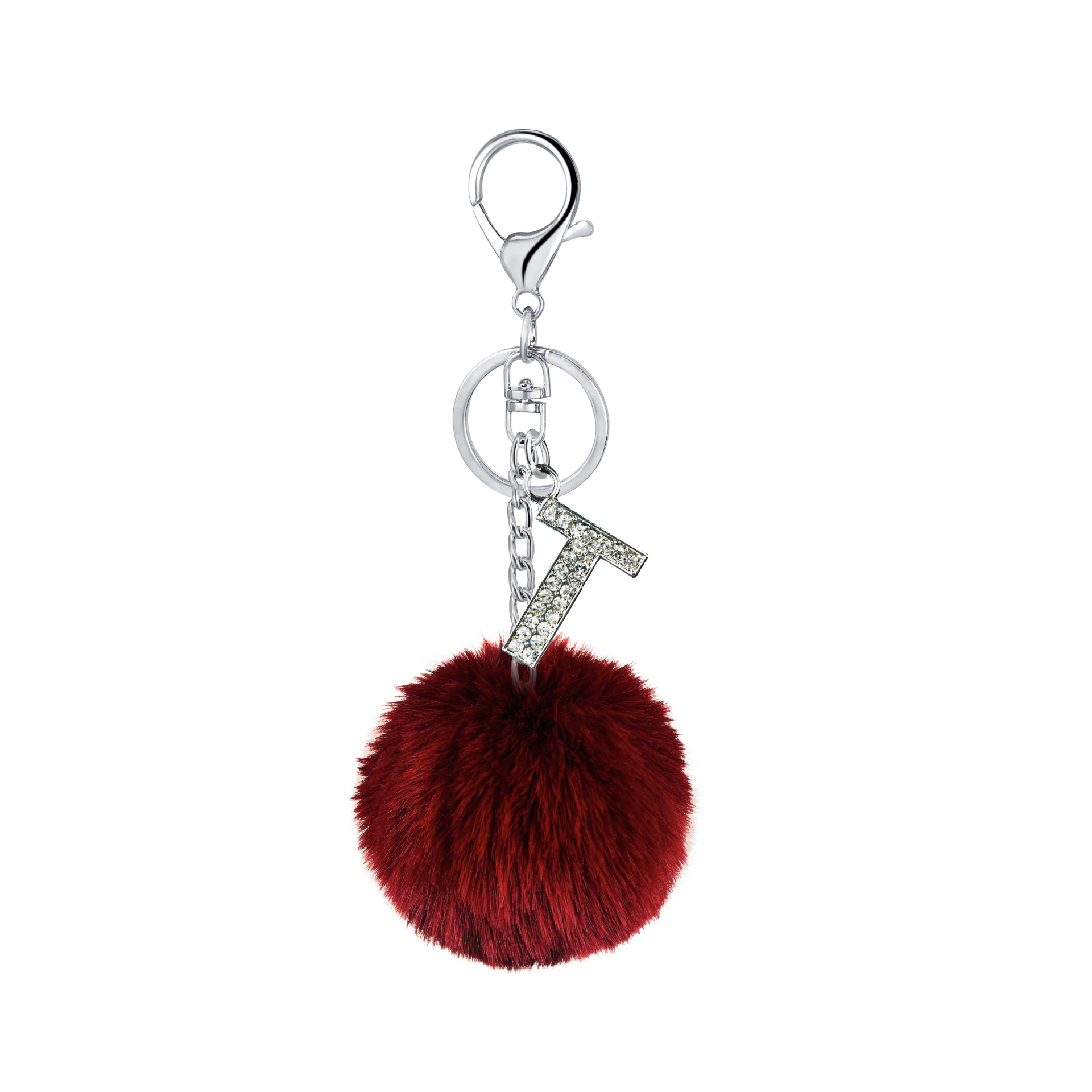 26 Vibrant Colors Rex Rabbit Fur Ball Keychain with Diamond English Letters - Image 12