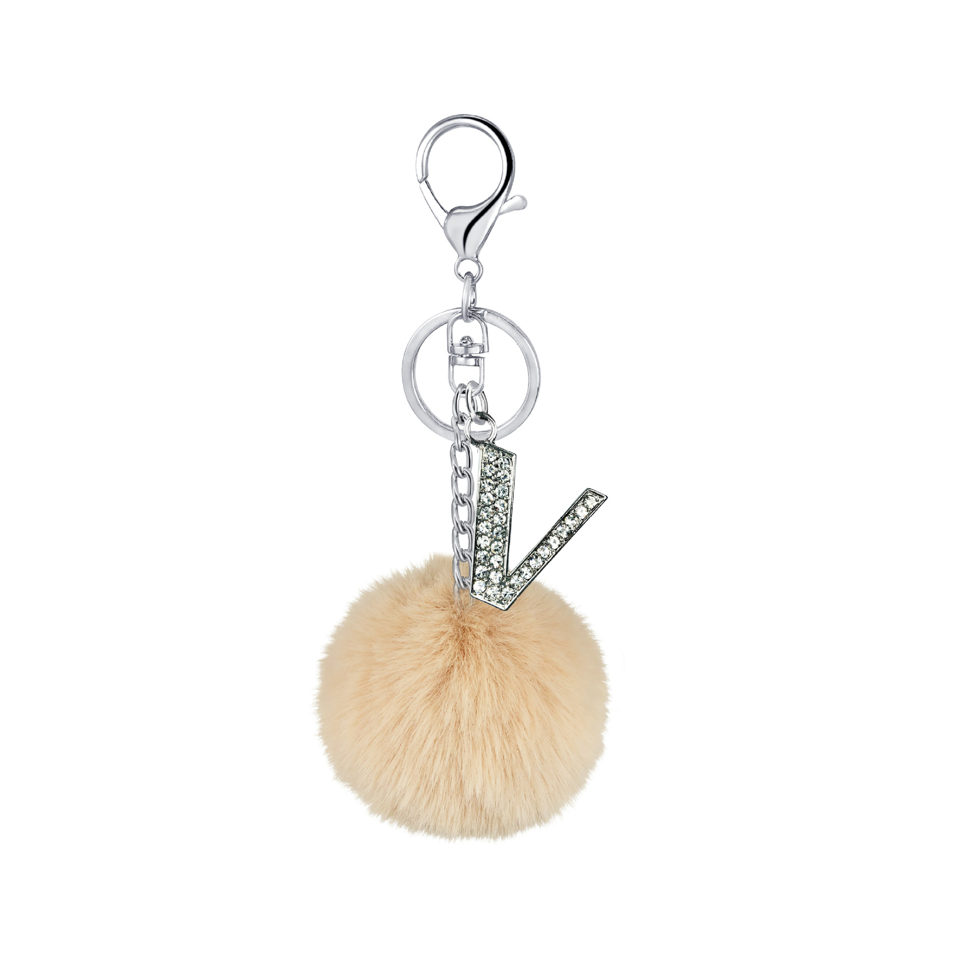 26 Vibrant Colors Rex Rabbit Fur Ball Keychain with Diamond English Letters - Image 14