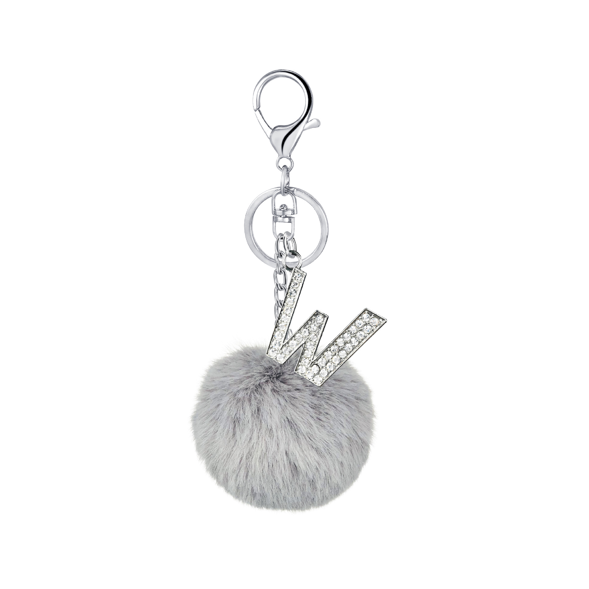 26 Vibrant Colors Rex Rabbit Fur Ball Keychain with Diamond English Letters - Image 15