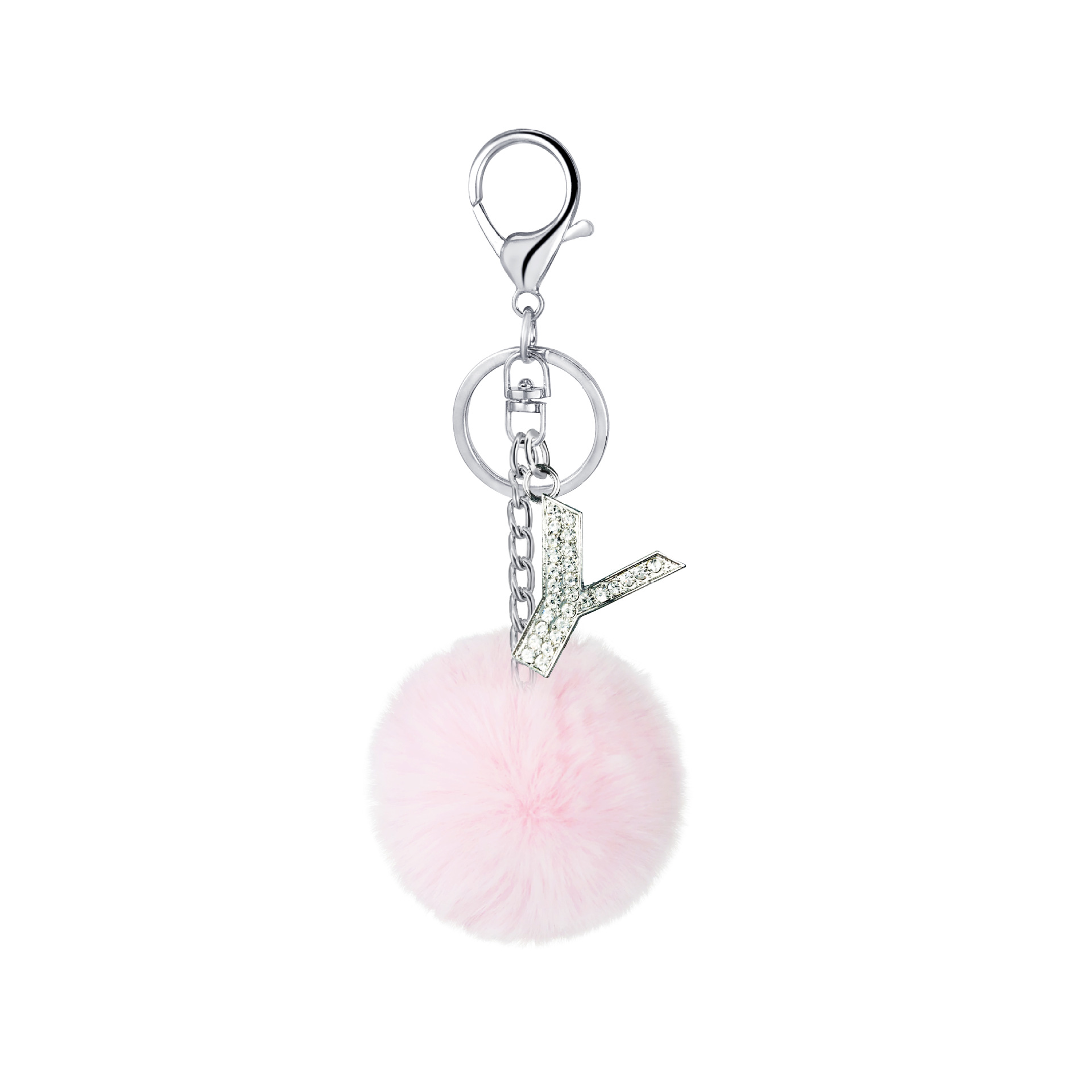 26 Vibrant Colors Rex Rabbit Fur Ball Keychain with Diamond English Letters - Image 17