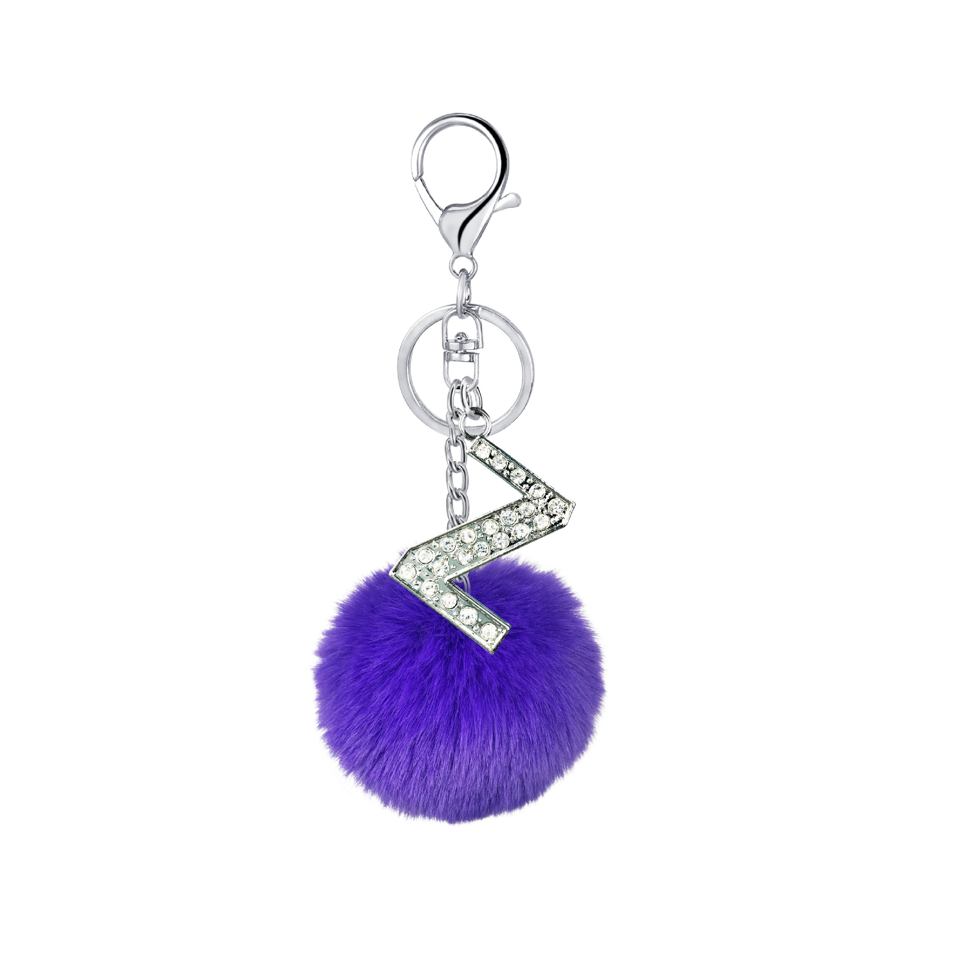 26 Vibrant Colors Rex Rabbit Fur Ball Keychain with Diamond English Letters - Image 18