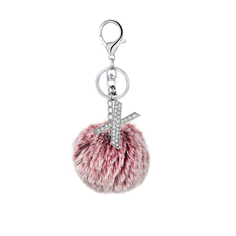 26 Vibrant Colors Rex Rabbit Fur Ball Keychain with Diamond English Letters - Image 24