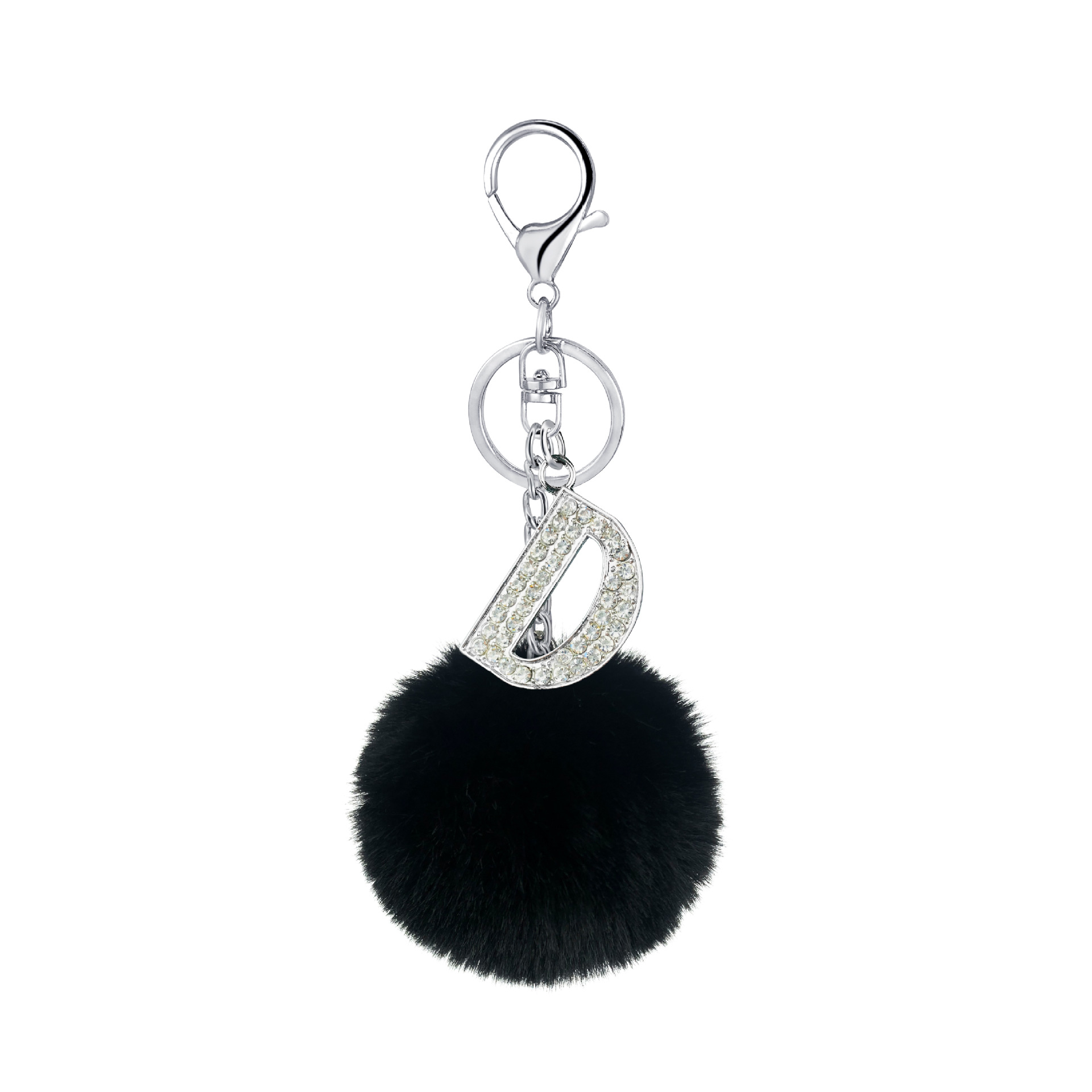26 Vibrant Colors Rex Rabbit Fur Ball Keychain with Diamond English Letters - Image 28