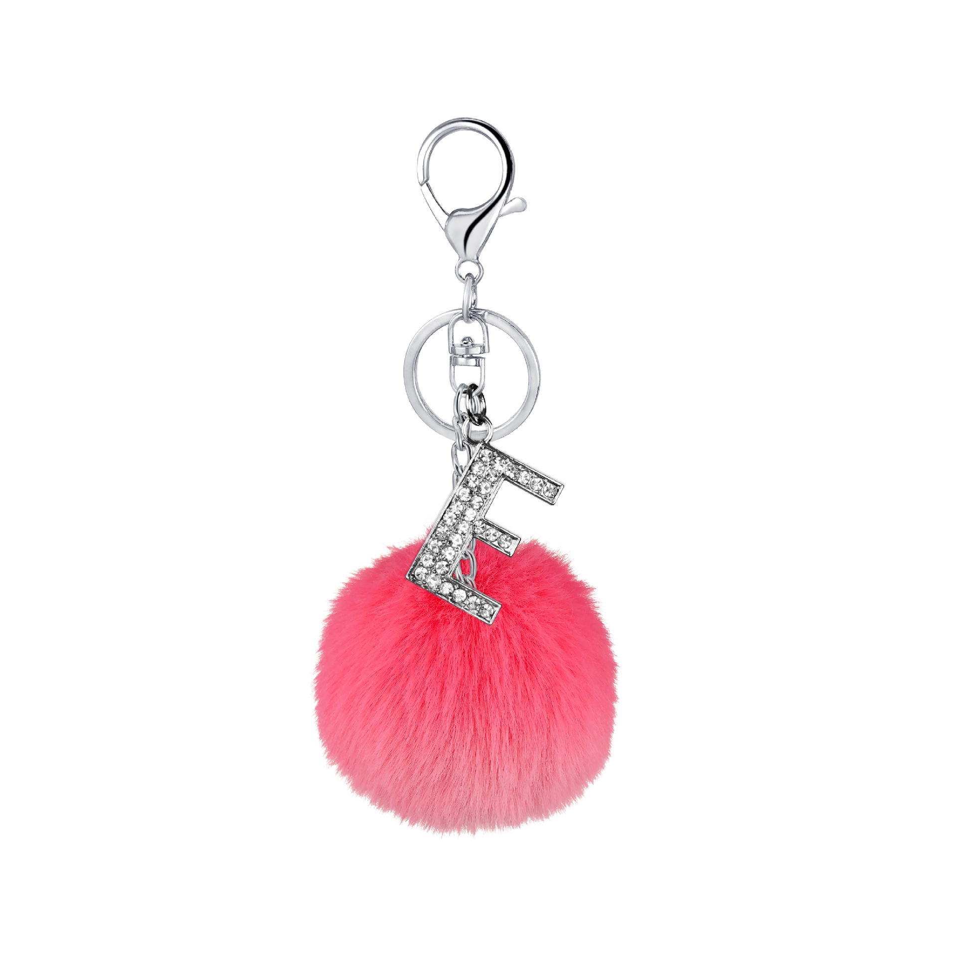 26 Vibrant Colors Rex Rabbit Fur Ball Keychain with Diamond English Letters - Image 29