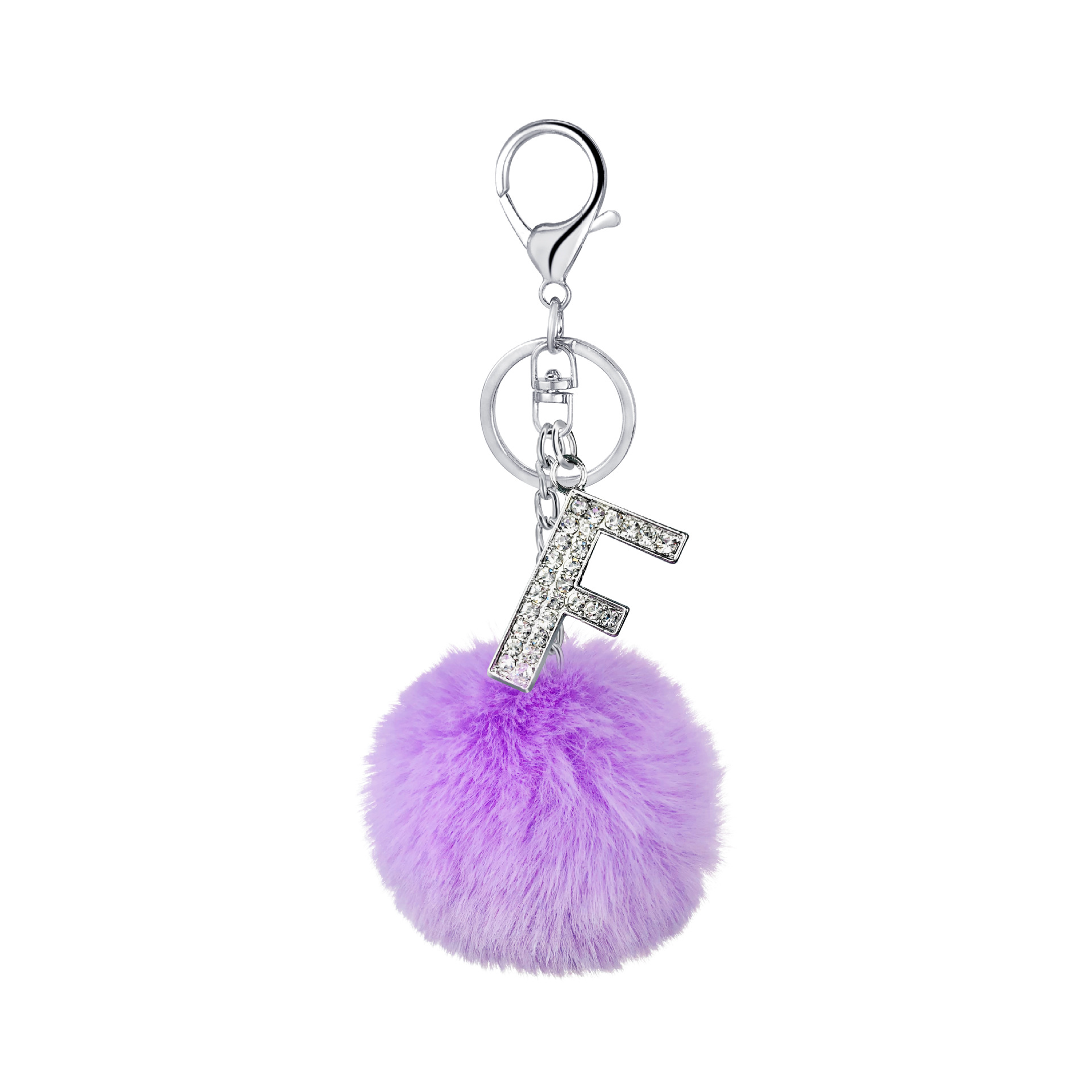 26 Vibrant Colors Rex Rabbit Fur Ball Keychain with Diamond English Letters - Image 30