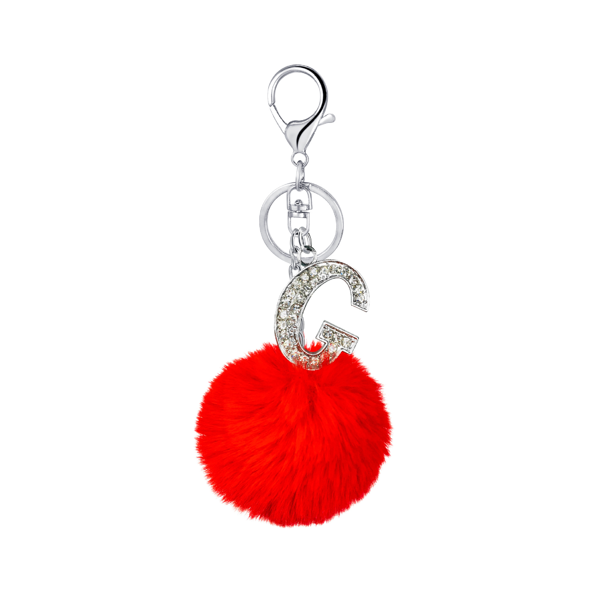26 Vibrant Colors Rex Rabbit Fur Ball Keychain with Diamond English Letters - Image 31
