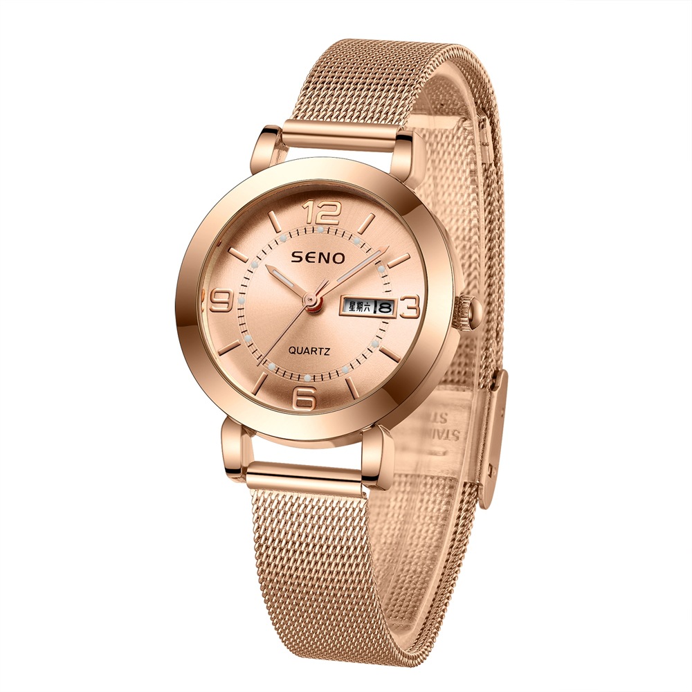 Waterproof Dual Calendar Women's Alloy Quartz Watch with Night Light Feature - Image 3