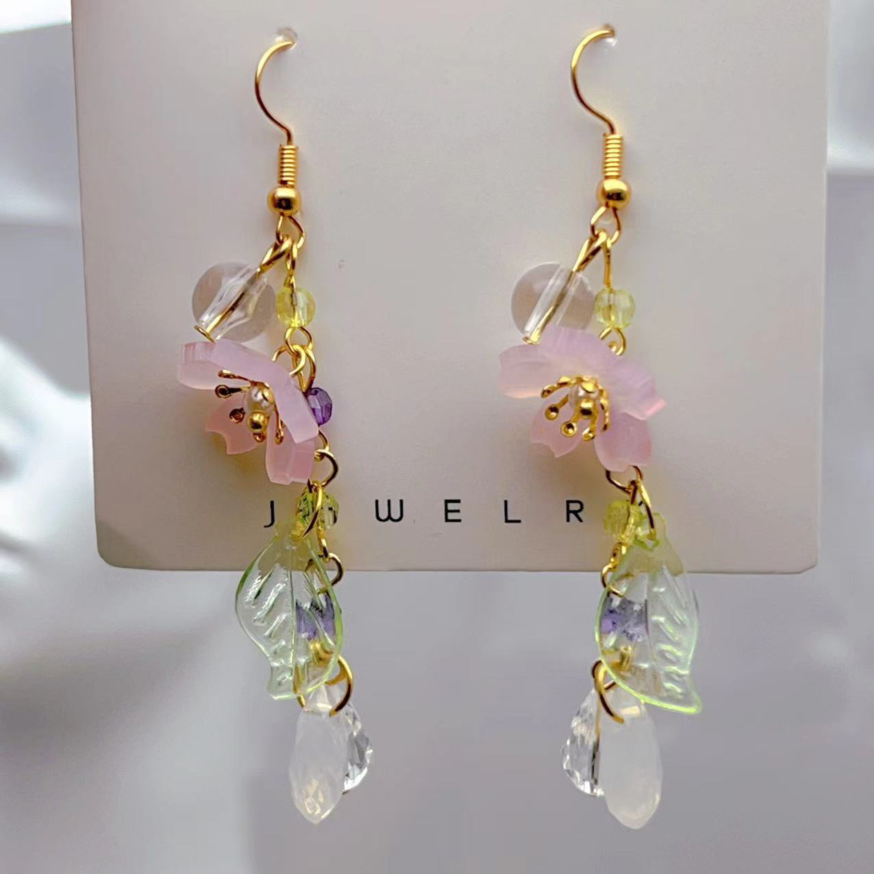 Elegant Cherry Blossom Leaves Resin Flower Ear Hooks for a Stylish Look