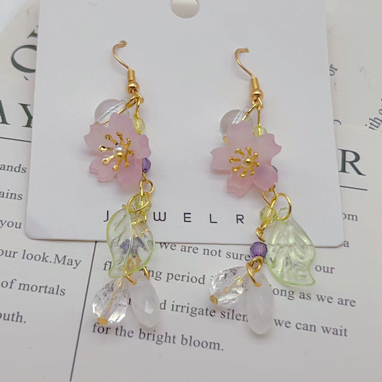 Elegant Cherry Blossom Leaves Resin Flower Ear Hooks for a Stylish Look - Image 2