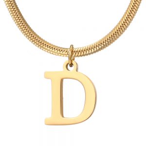 Stylish Minimalist A-Z Letter Pendant Necklace for Women - Gold Stainless Steel Snake Chain Jewelry Gift for Birthdays