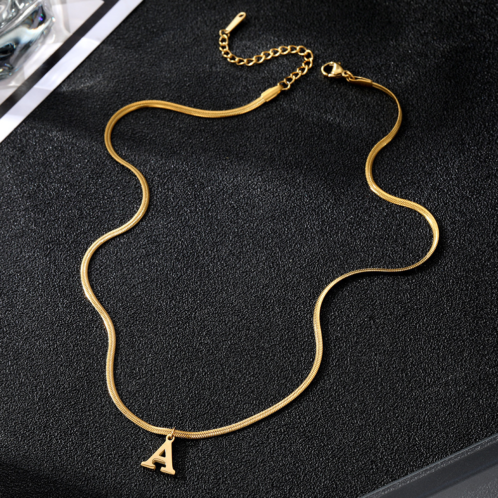 Stylish Minimalist A-Z Letter Pendant Necklace for Women - Gold Stainless Steel Snake Chain Jewelry Gift for Birthdays - Image 27