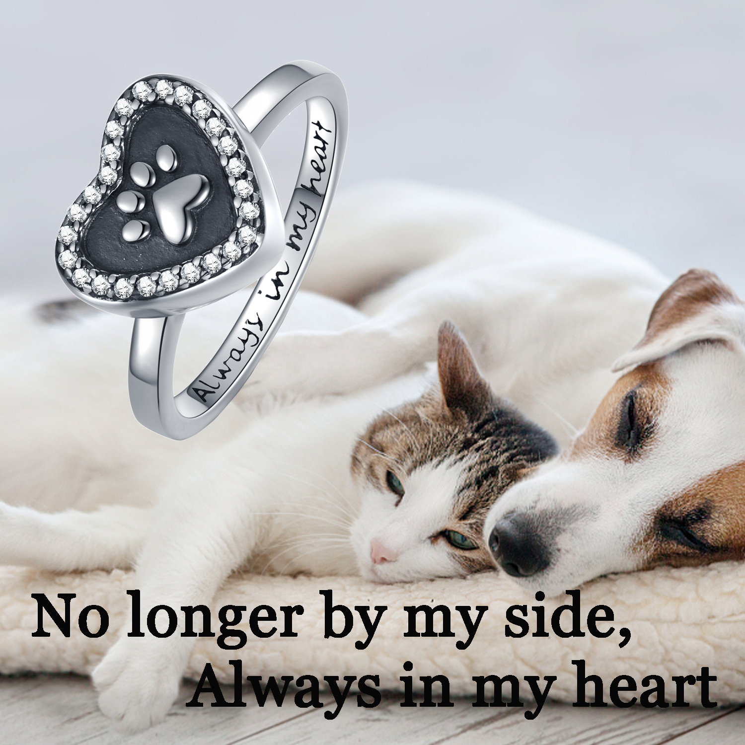 Sterling Silver Heart Urn Cremation Ring for Pet Ashes - Dog Cat Paw Keepsake Jewelry - Image 5