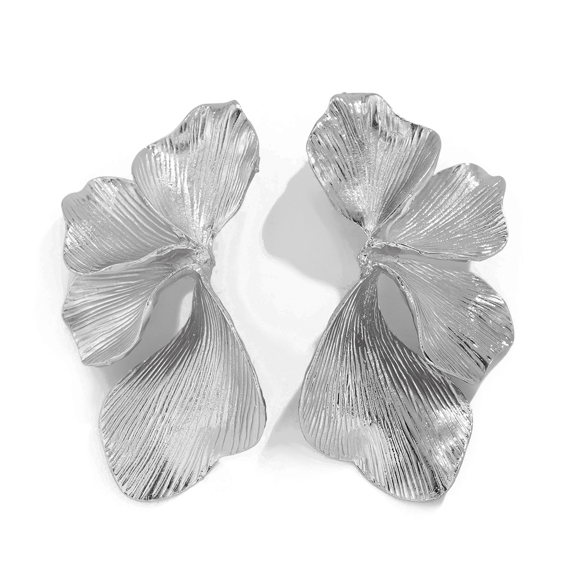 Vintage Double Layer Five Petal Flower Earrings with Striped Leaves - Image 10