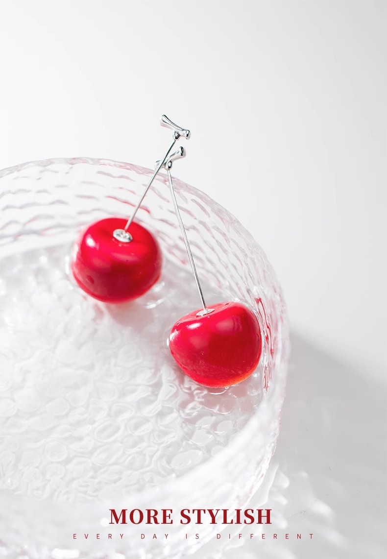 Chic S925 Silver Cherry-shaped Earrings for Women - Elegant Mori Fashion