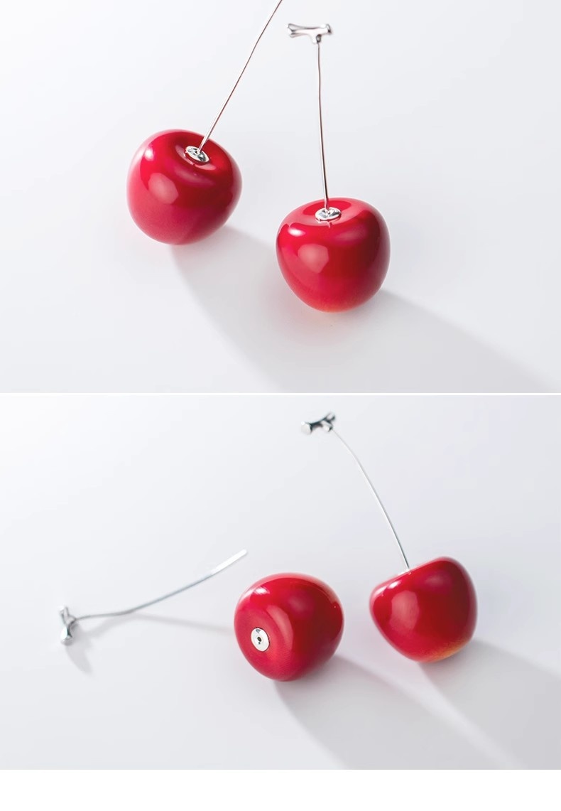 Chic S925 Silver Cherry-shaped Earrings for Women - Elegant Mori Fashion - Image 3
