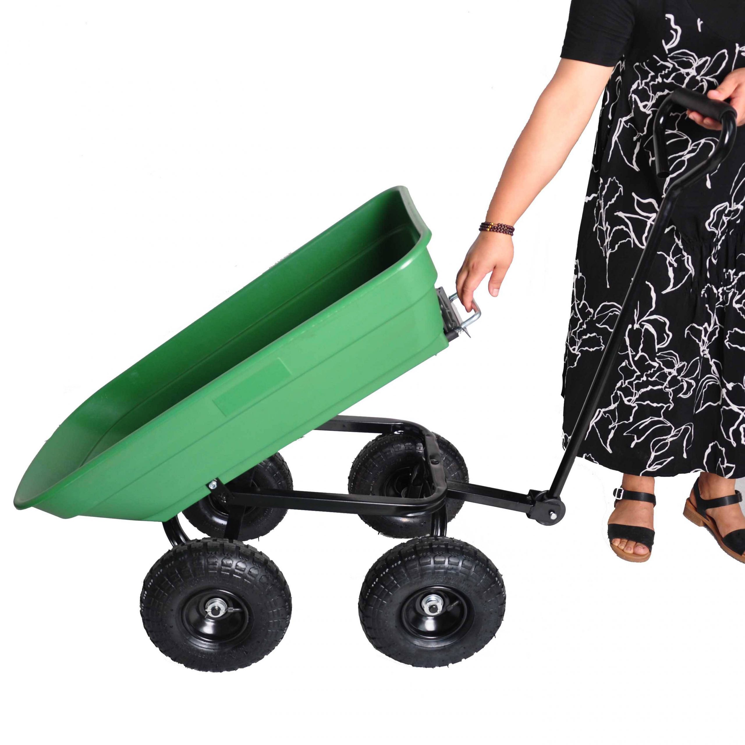 Durable Folding Garden Dump Cart with Steel Frame - 10-in. Wheels, 300-Pound Capacity - Image 5