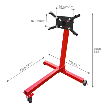Heavy Duty Engine Stand 750LBS Capacity, 360° Rotating Engine Run Stand with 3 Casters for Auto Repair & Motorcycle Maintenance - Red - Image 6