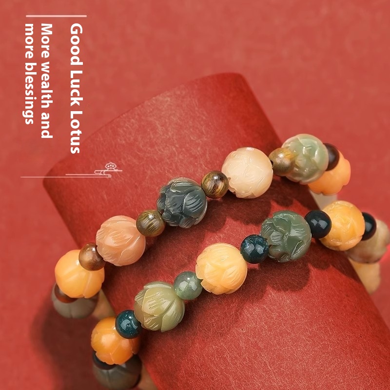 Agate Lotus Bodhi Bracelet - Water Plants God of Wealth Design - Image 3