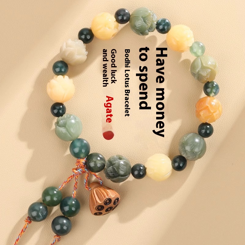 Agate Lotus Bodhi Bracelet - Water Plants God of Wealth Design - Image 6