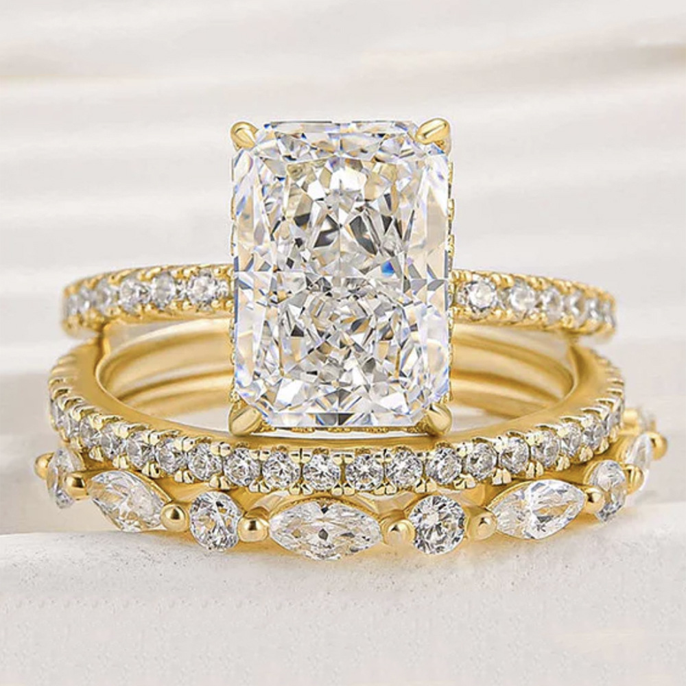 S925 Sterling Silver Stunning Ice Flower Cut Zircon Ring Set - Image 5