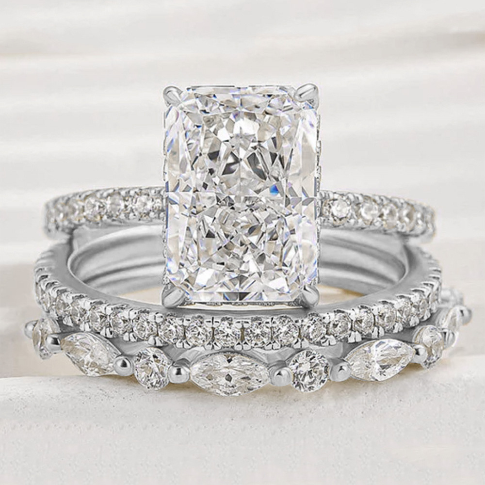 S925 Sterling Silver Stunning Ice Flower Cut Zircon Ring Set - Image 6