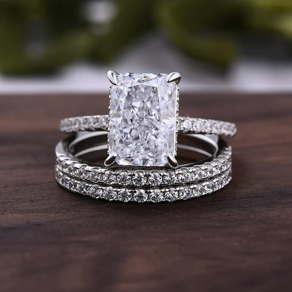 S925 Sterling Silver Stunning Ice Flower Cut Zircon Ring Set - Image 7
