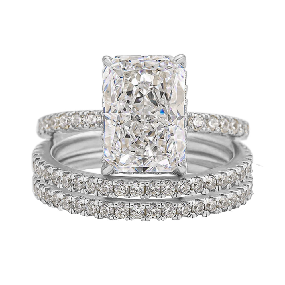 S925 Sterling Silver Stunning Ice Flower Cut Zircon Ring Set - Image 12