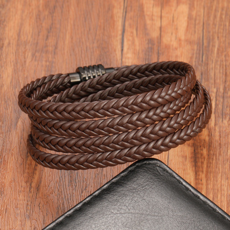 Stylish Multi-Layer Leather Woven Bracelet for Men - Fashion Accessory - Image 6