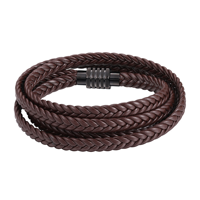 Stylish Multi-Layer Leather Woven Bracelet for Men - Fashion Accessory - Image 9