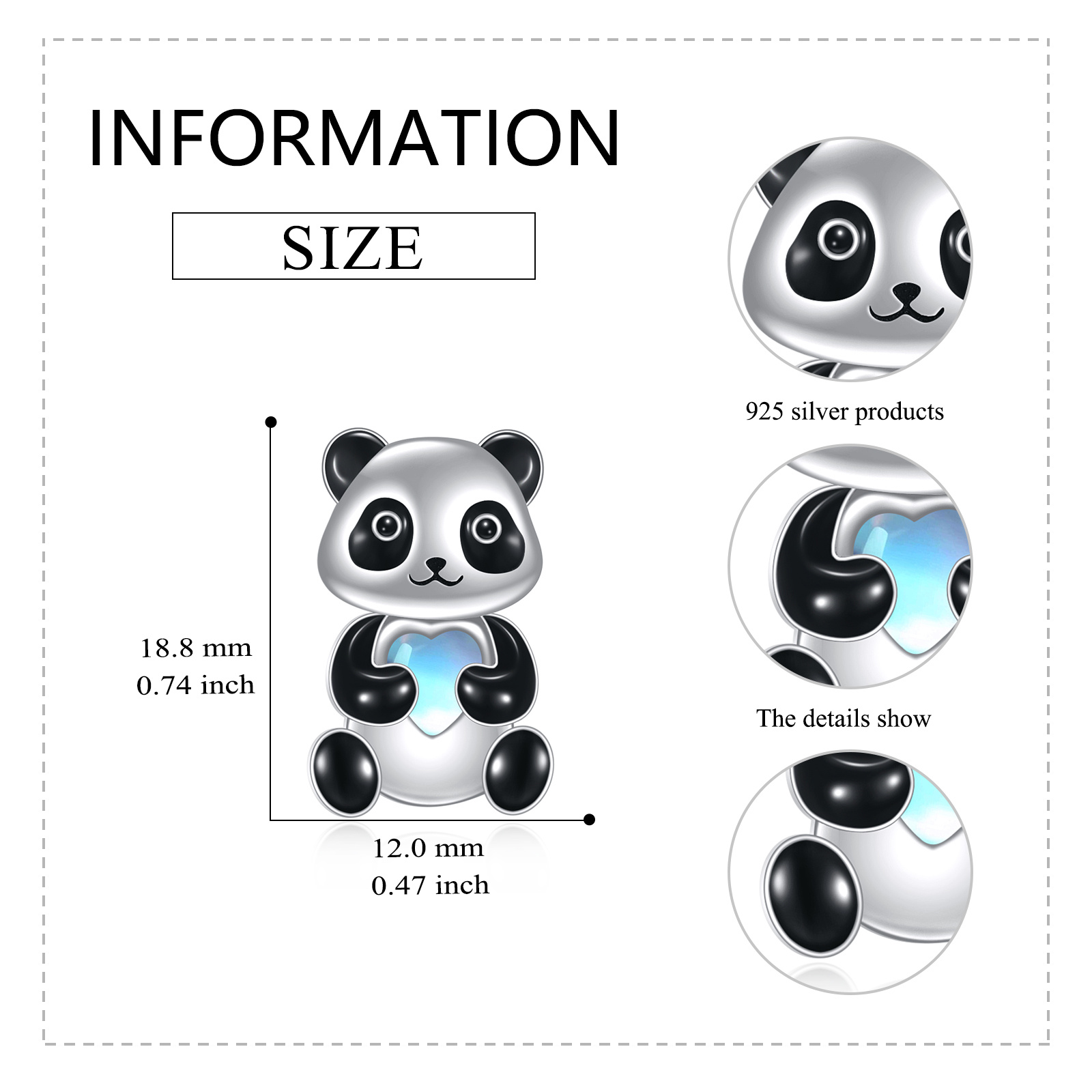 Sterling Silver Panda Stud Earrings with Front Back Ear Jacket Design - Image 5