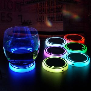 Vibrant LED Light-up Coaster - Solar & USB Charging Non-slip Cup Holder Ambient Light for Cars