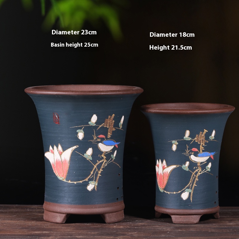 Breathable Purple Sand Ceramic Flowerpot with Tray for Vibrant Plants - Image 24