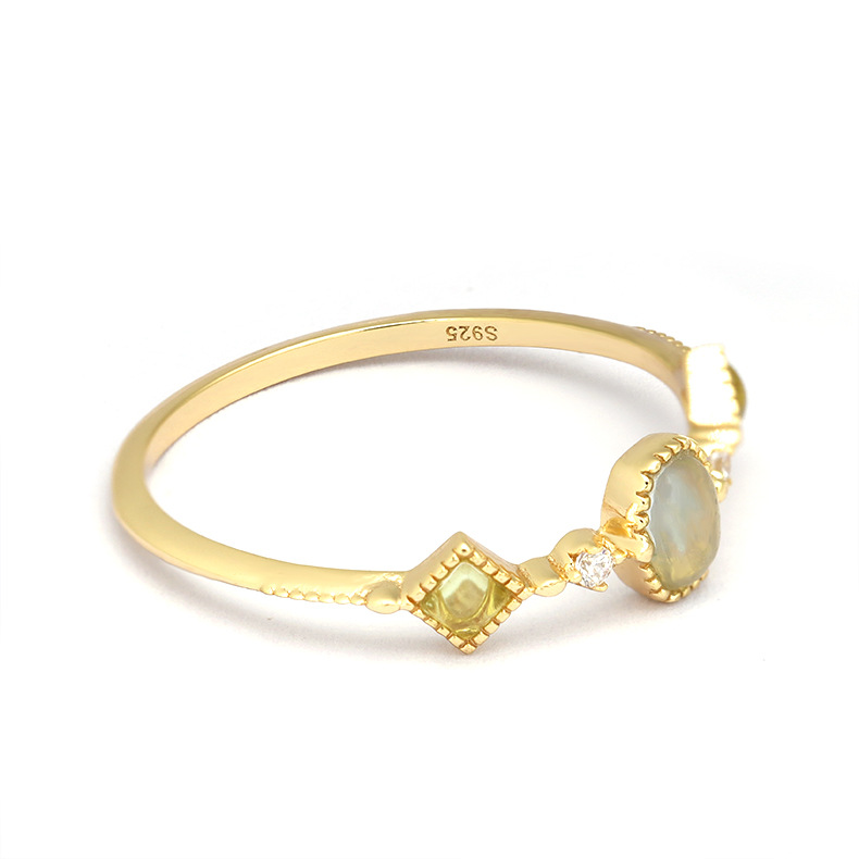 14K Yellow Gold Inlaid Navy Green Olive Engagement Ring for Elegant Style - Image 2