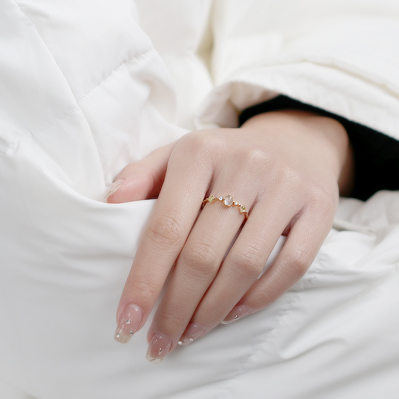 14K Yellow Gold Inlaid Navy Green Olive Engagement Ring for Elegant Style - Image 4