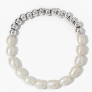Trendy Margaux Freshwater Pearl Bracelet for Men and Women - Waterproof Stainless Steel Round Bead Jewelry in Gold & Silver Color