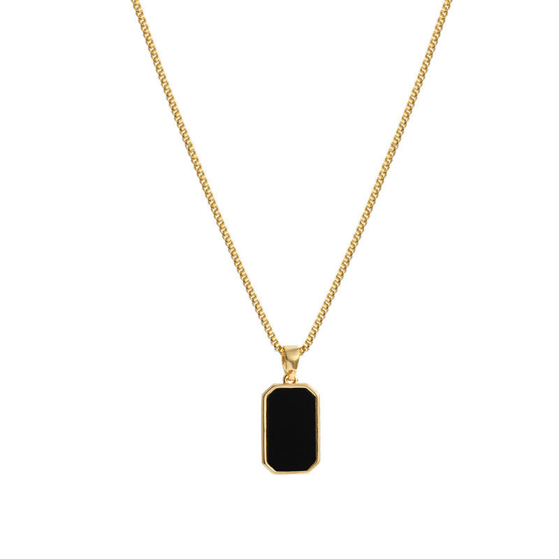 Elegant Rectangular Pendant Necklace in 18K Gold - Non-Fading Fashion for Men & Women - Small Black Titanium Steel Design - Image 6