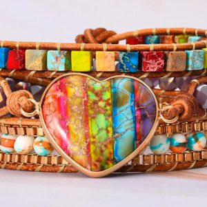 Hand-Woven Natural Imperial Stone Bracelet - Unique Artisan Jewelry
