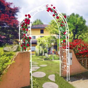 Cream White Metal Garden Arch for Climbing Plants, Weddings, and Events