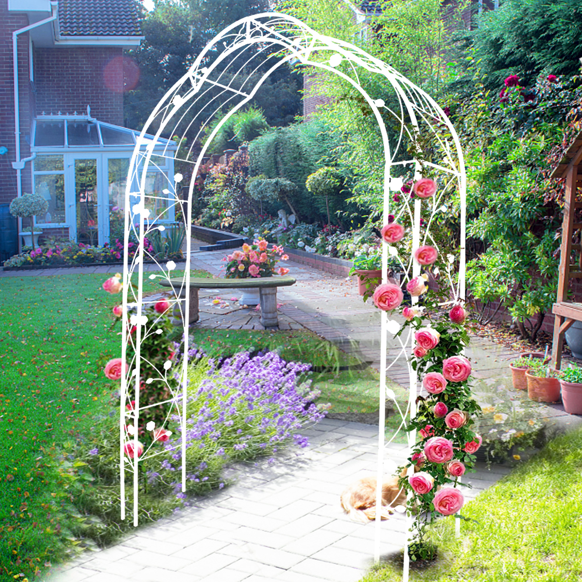 Cream White Metal Garden Arch for Climbing Plants, Weddings, and Events - Image 5