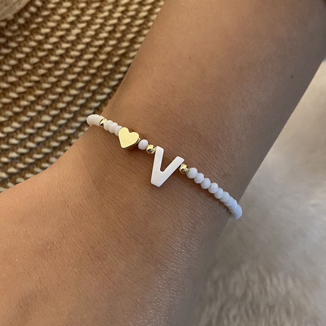 26 Letters White Shell Beaded Bracelet for Women - Metal Love Design Jewelry - Image 21