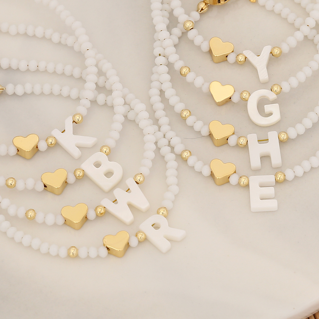 26 Letters White Shell Beaded Bracelet for Women - Metal Love Design Jewelry - Image 22
