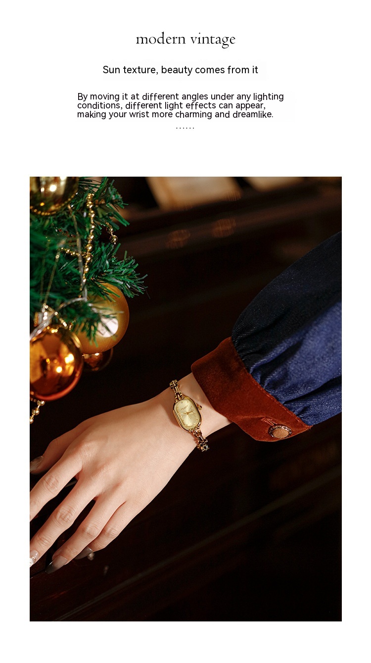 Medieval Small Retro Golden Watch - Oval Light Luxury Artistic Fashion Quartz - Image 4