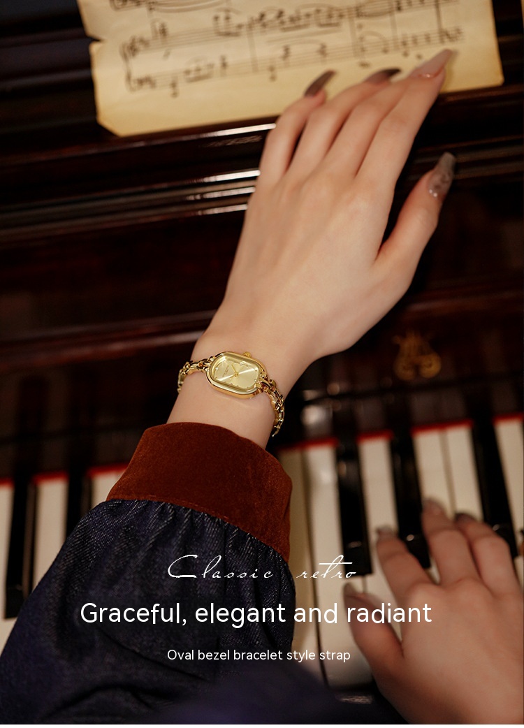 Medieval Small Retro Golden Watch - Oval Light Luxury Artistic Fashion Quartz - Image 5