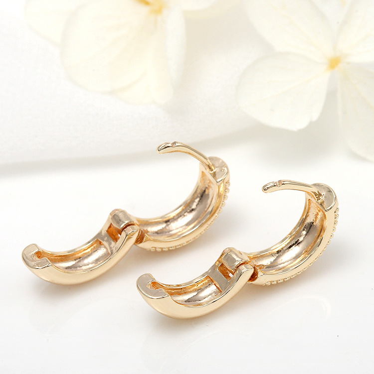 Gold Semi-Glossy Semi-Lug Ear Buckle Earrings - New Korean Round Jewelry - Image 2