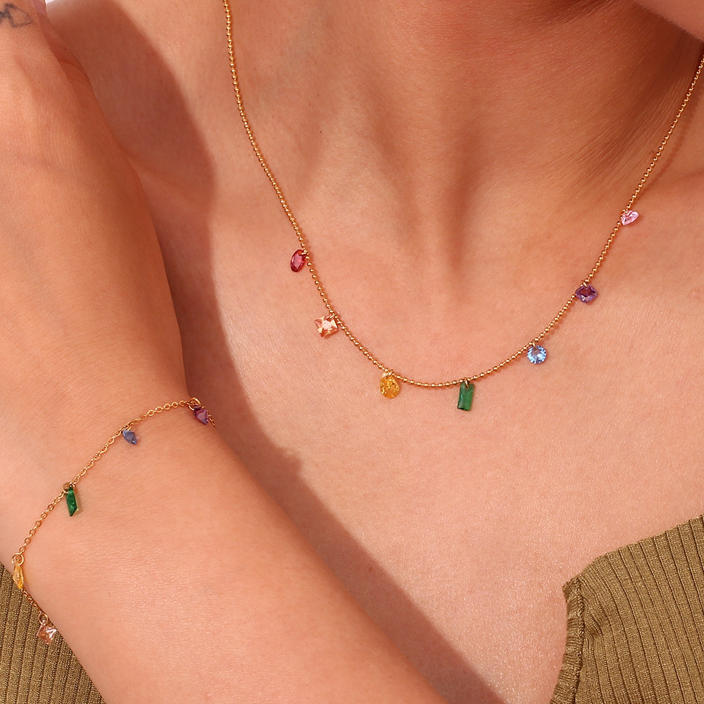 Stylish Minimalist Color Zircon Small Titanium Steel Necklace for Women - Image 2