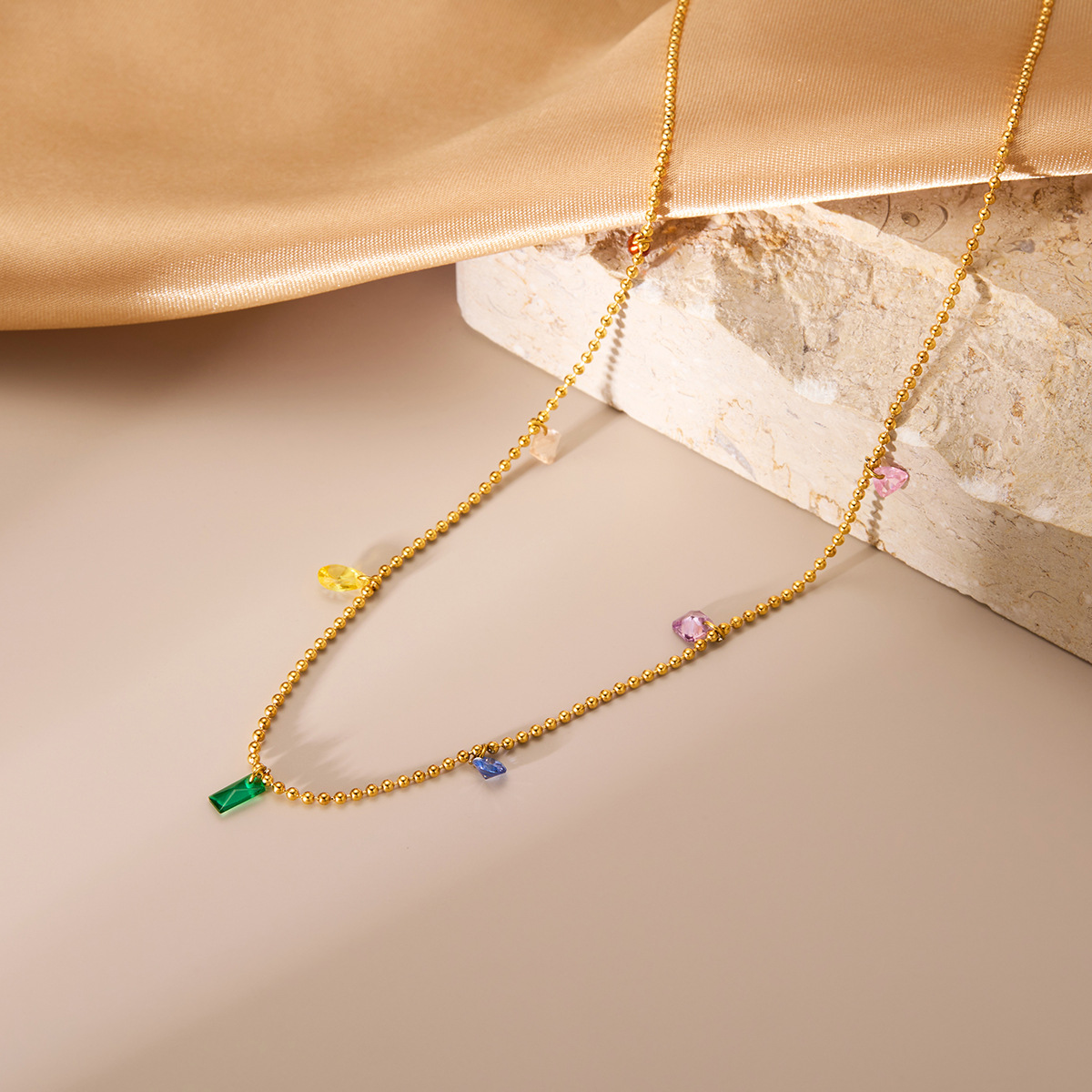 Stylish Minimalist Color Zircon Small Titanium Steel Necklace for Women - Image 7