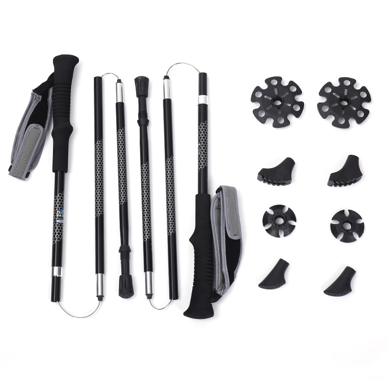 Ultra Light Z-Type Folding Cross Country Walking Stick - High Strength Aluminum Alloy, Four Section Climbing Stick with Straight Handle - Image 2